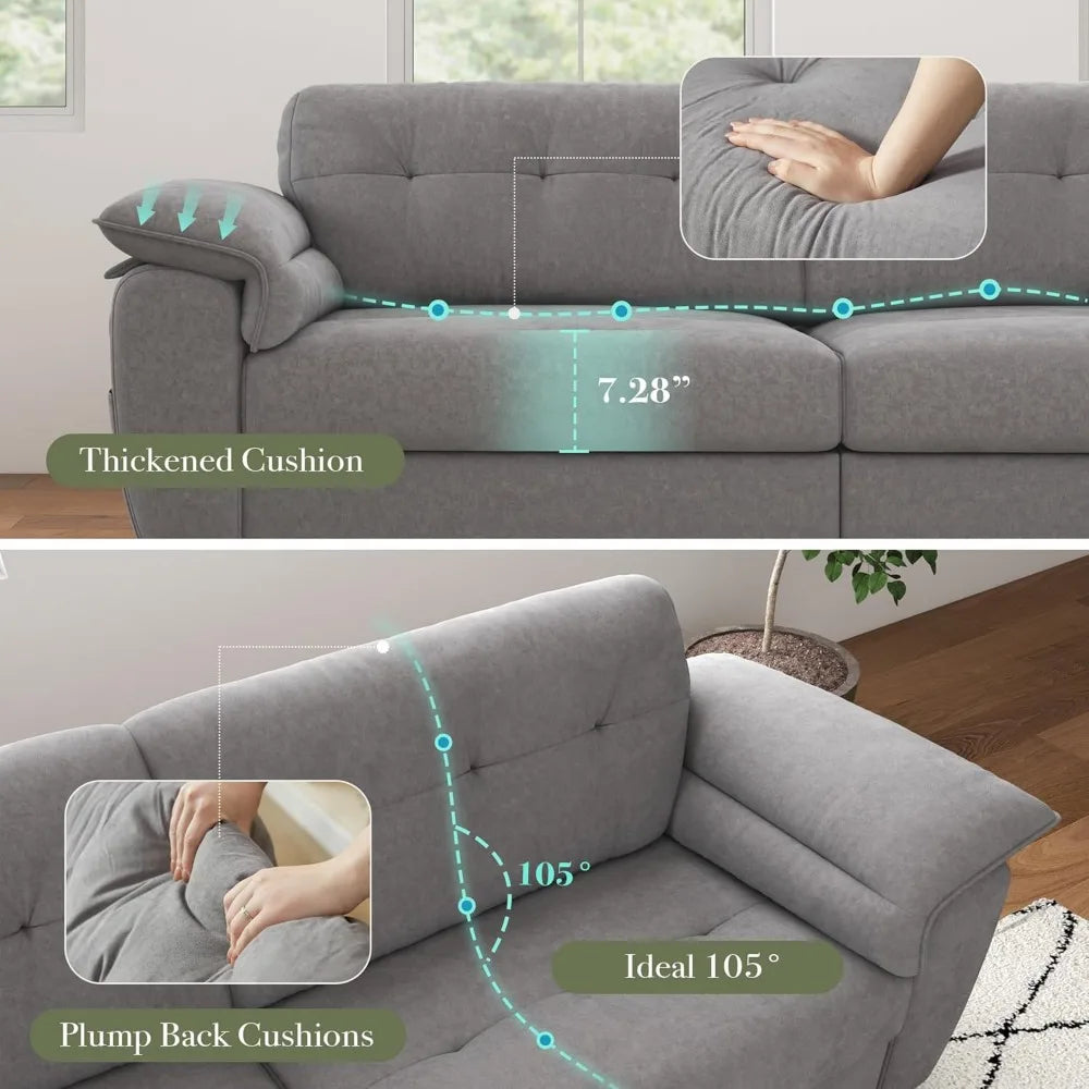 Ljustra 87" Modern Sofa Couch Extra Deep Seats USB Charging Pockets