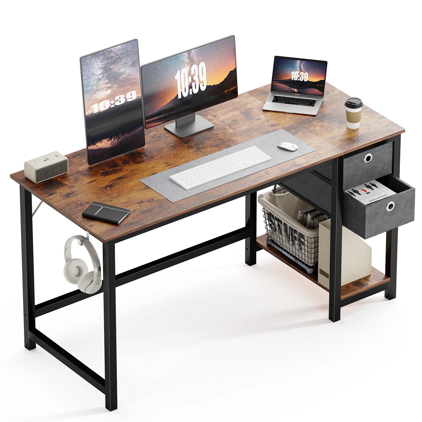 Ljustra 55 Inch Computer Desk With Drawers Home Office Writing Desk