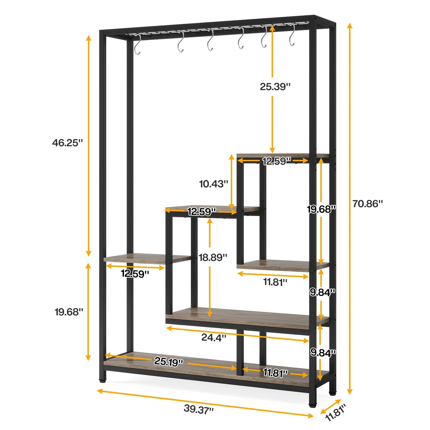 Ljustra 5 Tier Tall Indoor Plant Stand Shelf with Hanging Hooks