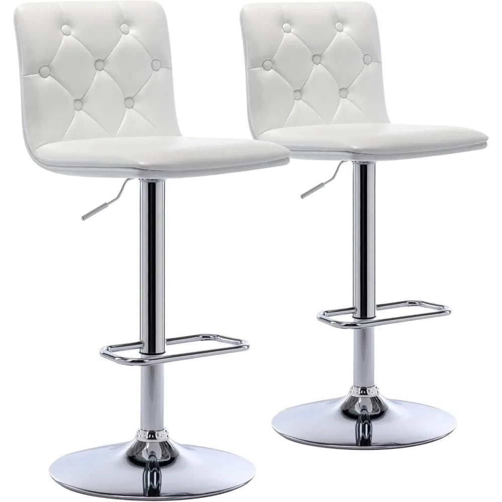 Tufted Adjustable Bar Stools Modern PU Leather Swivel Airlift Chairs