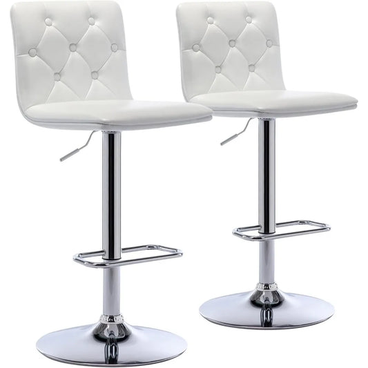 Tufted Adjustable Bar Stools Modern PU Leather Swivel Airlift Chairs