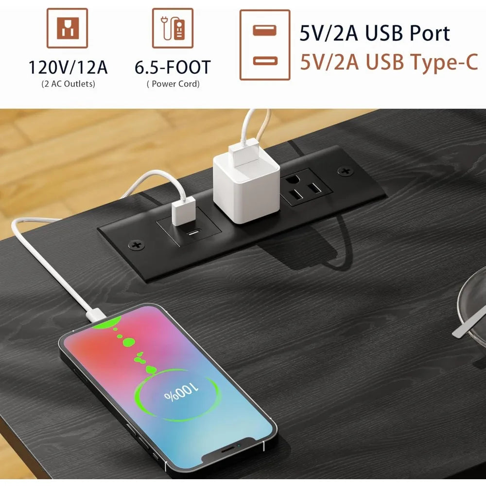 Nightstands Set of 2 with Charging Station LED Light Strip Drawer