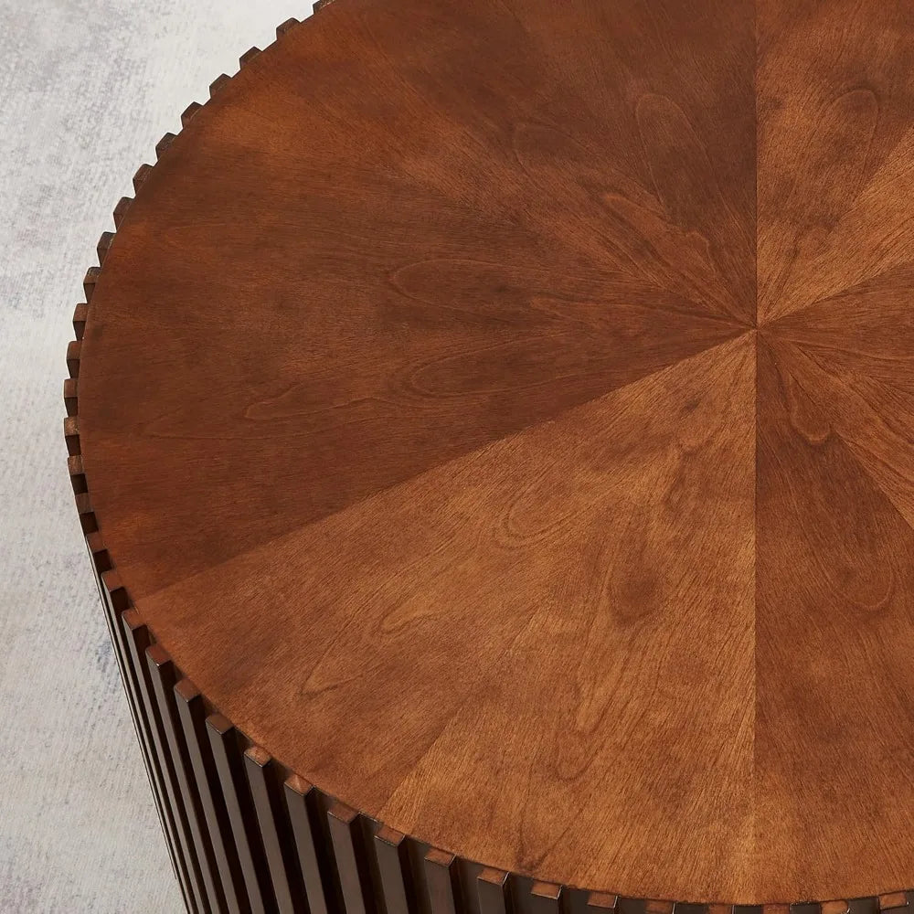 Round Wood Coffee Table Set of 2 Handcrafted Modern Accent Tables