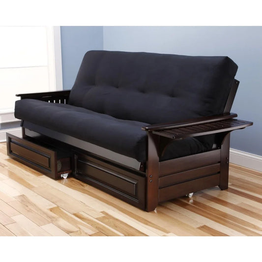 Queen Size Phoenix Espresso Futon Sofa Bed with 7 Inch Mattress