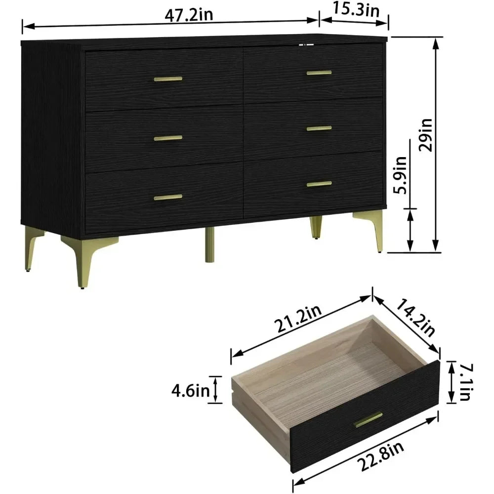 Modern 6 Drawer Wood Dresser Storage Organizer Chest for Bedroom
