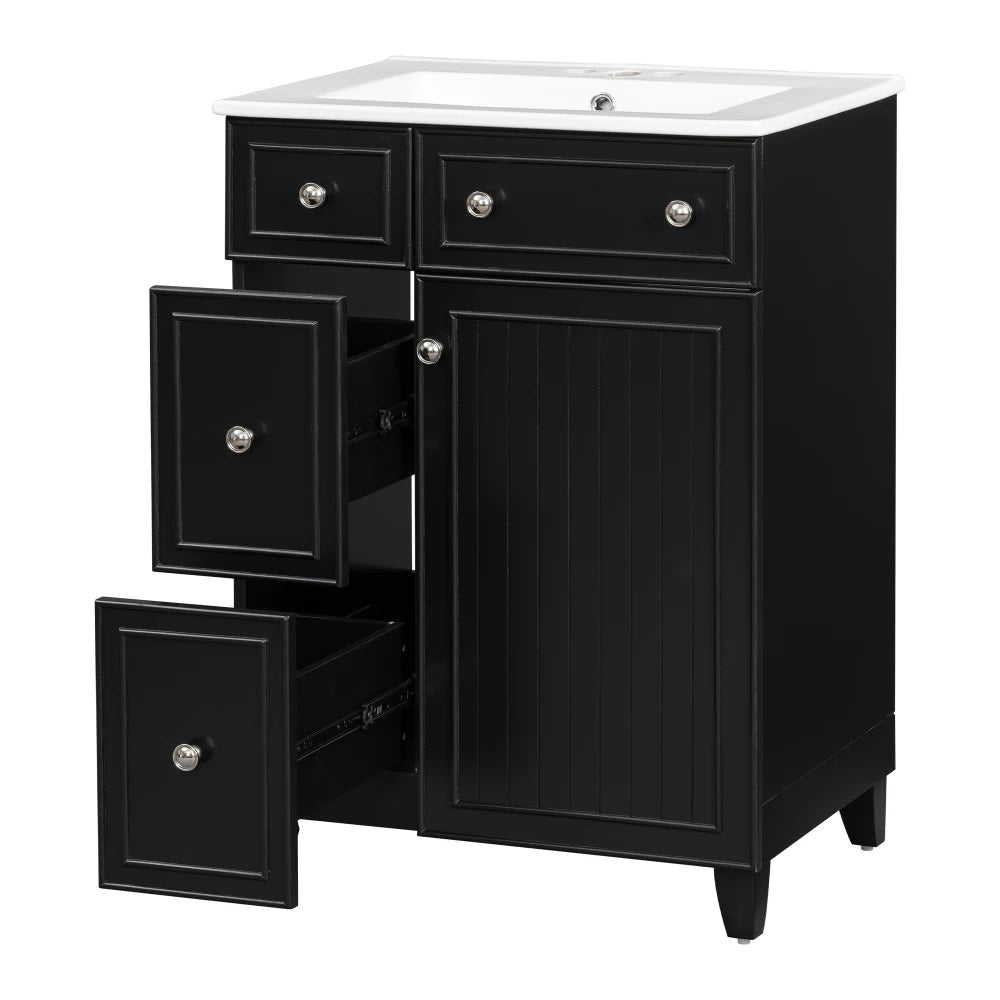 24 Inch Bathroom Vanity Cabinet Ceramic Sink 2 Drawers Storage