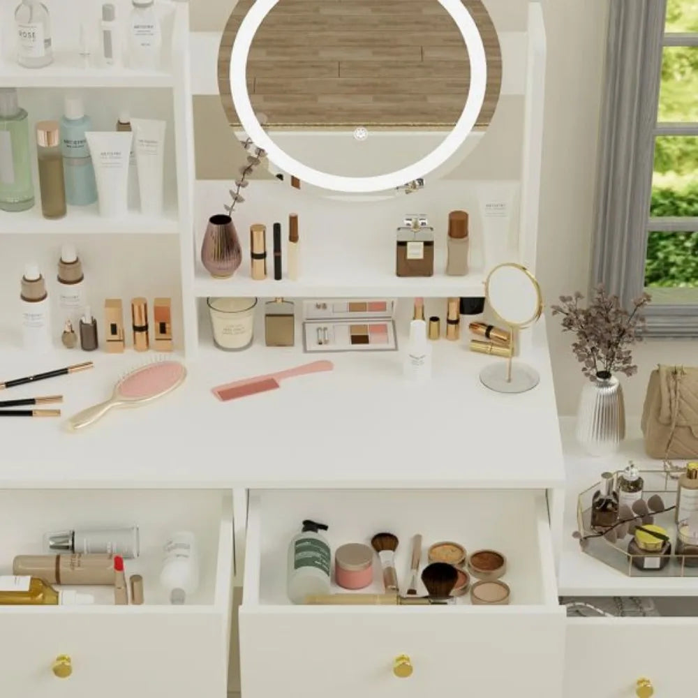 Ljustra Vanity Desk with Mirror Lights Adjustable Brightness Makeup Table