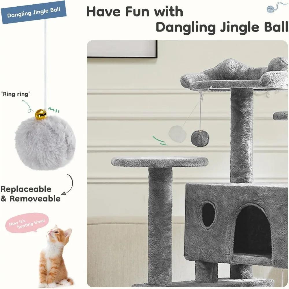 Ljustra 54inch Indoor Cat Tree Tower Multi-Level Pet House for Cats