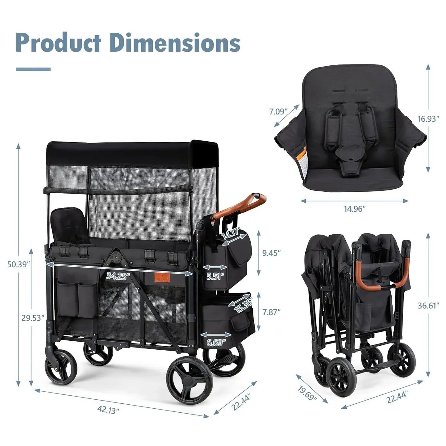 Wagon Stroller for 2 Kids Foldable All-Terrain with Canopy and Organizer