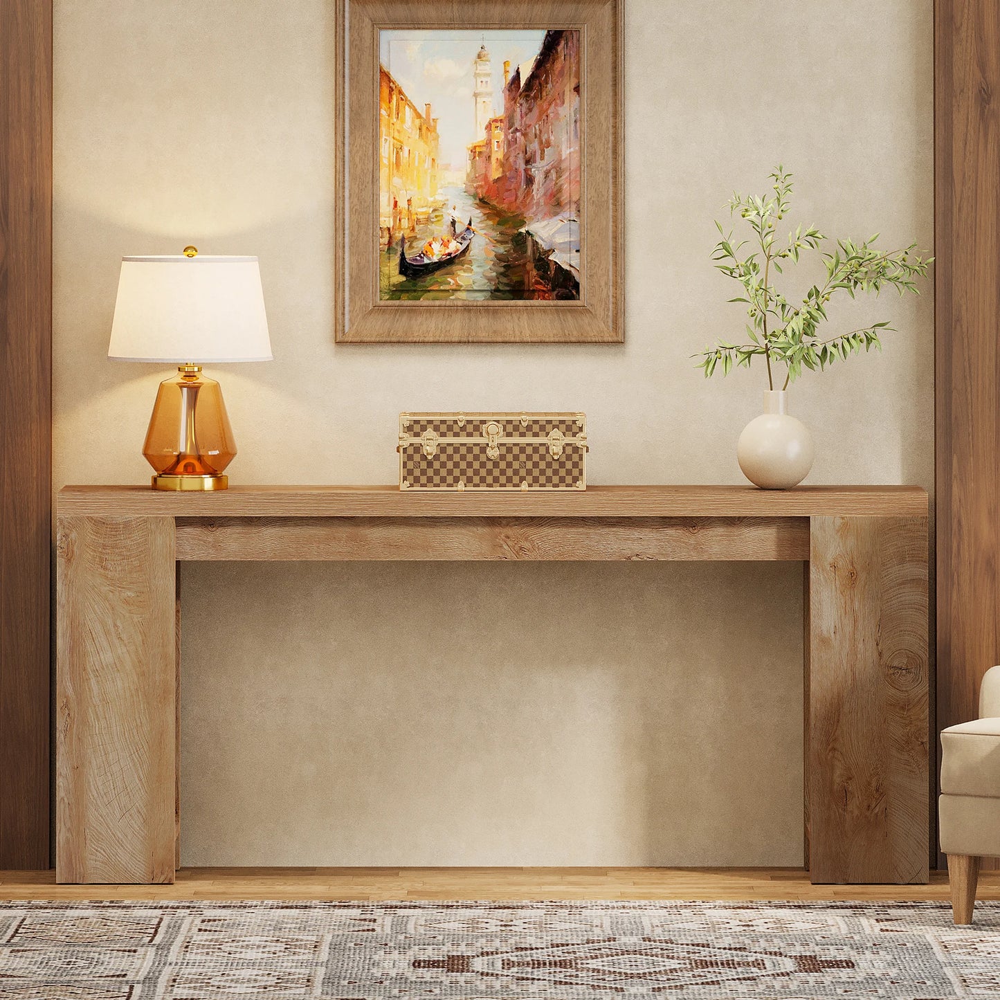 Ljustra 63 Inch Farmhouse Console Table Wooden Sofa Table Entryway Hallway