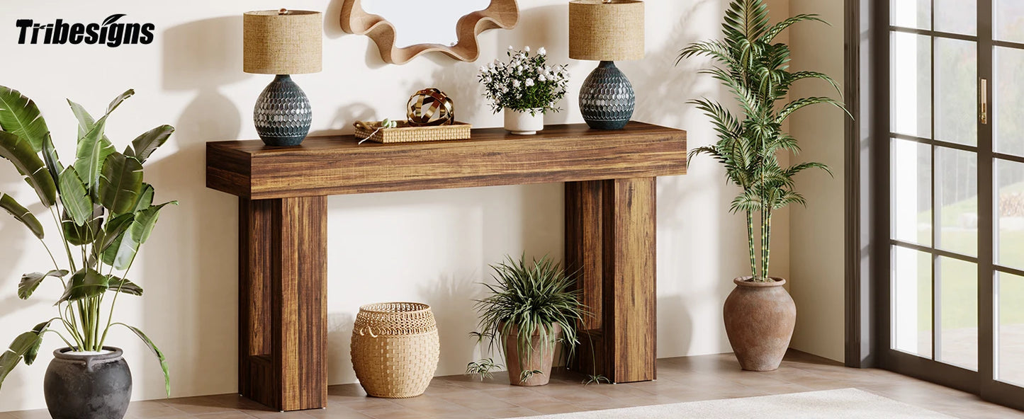 Ljustra 63 Inch Farmhouse Console Table Wooden Sofa Table Entryway Hallway