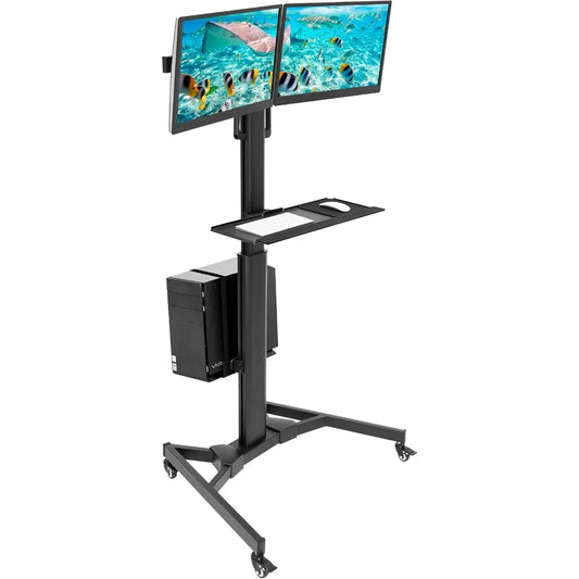 Adjustable Rolling Computer Cart Mobile Desk for Dual Monitors up to 32"