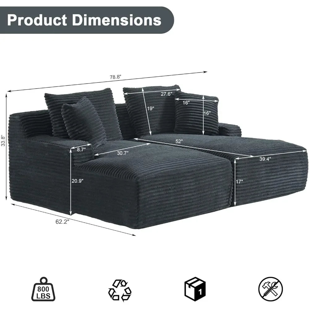 Ljustra 78 Oversized Double Chaise Lounge Couch Indoor Sectional Sofa