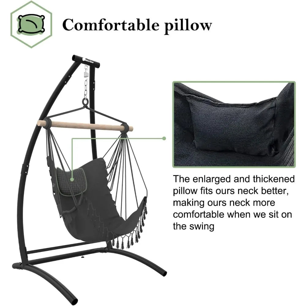 C Type Hammock Chair with Stand Neck Pillow for Outdoor Relaxation