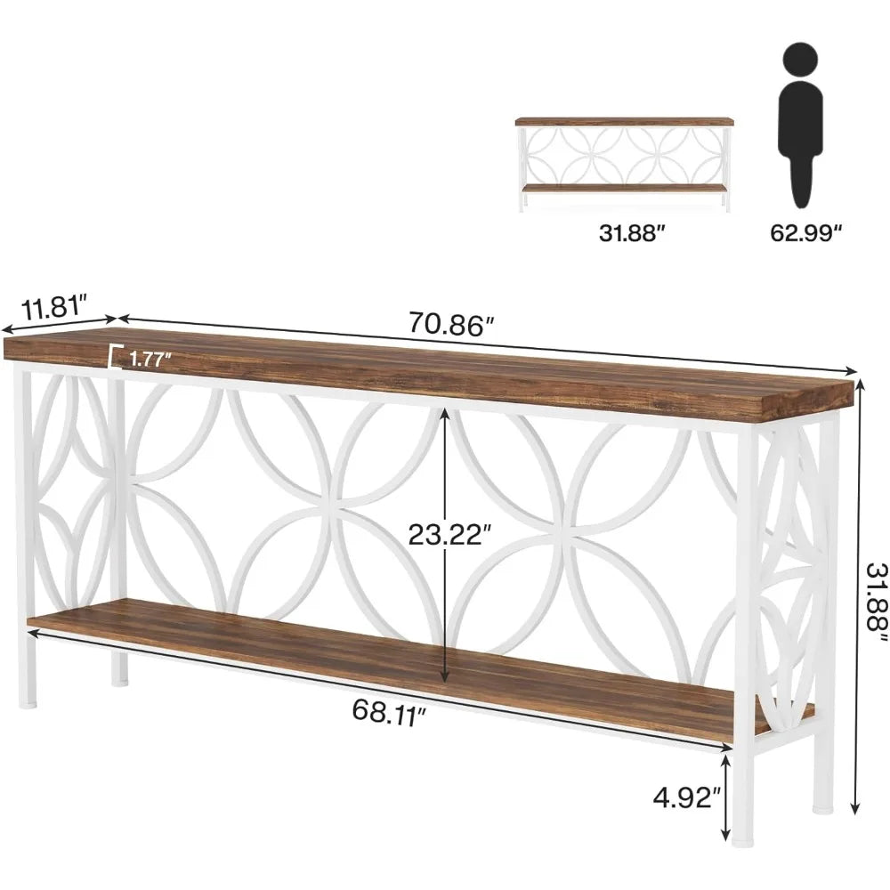 70.9-Inch Industrial Narrow Sofa Table Console for Entryway Living Room