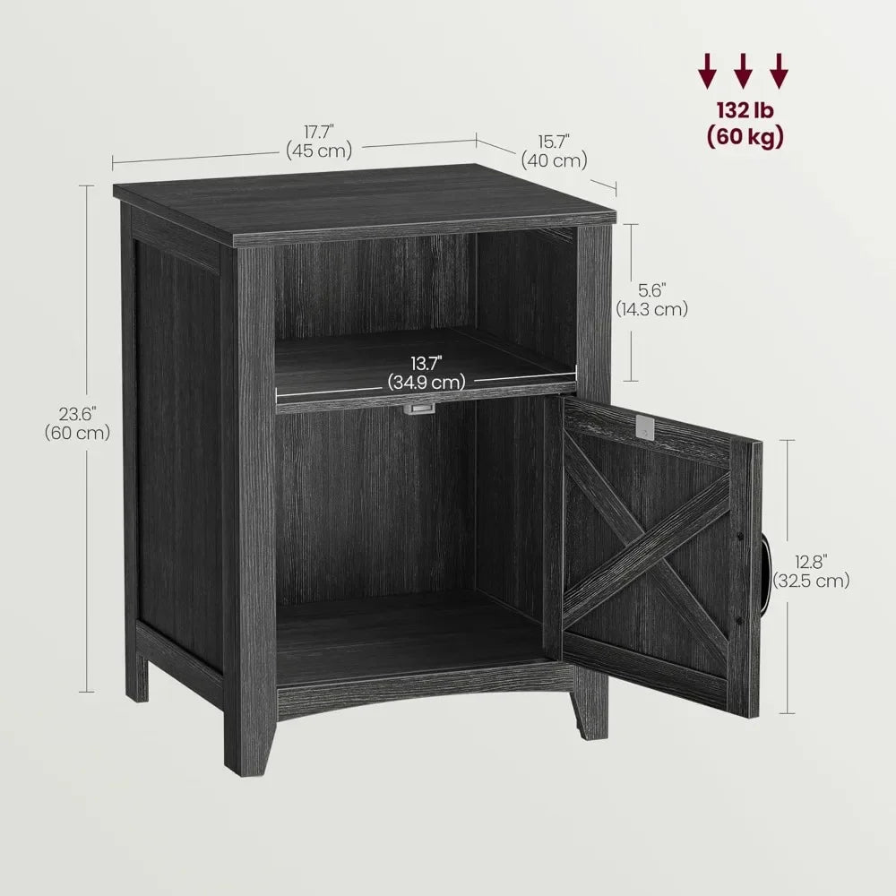 Farmhouse Nightstand Set of 2 with Barn Door Stylish Bedside Tables
