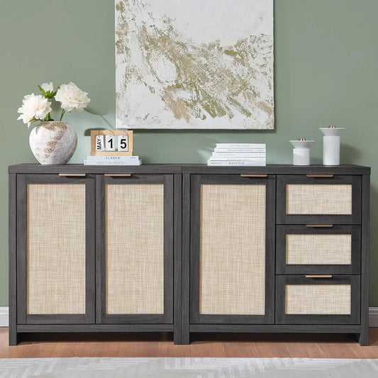Hampstead Storage Set Rattan Sideboard Buffet Cabinet Large Kitchen Console