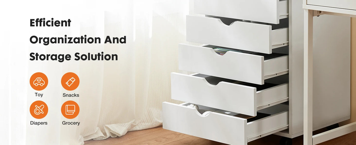 7 Drawer Mobile Storage Cabinet Organizer Rolling Nightstand Furniture