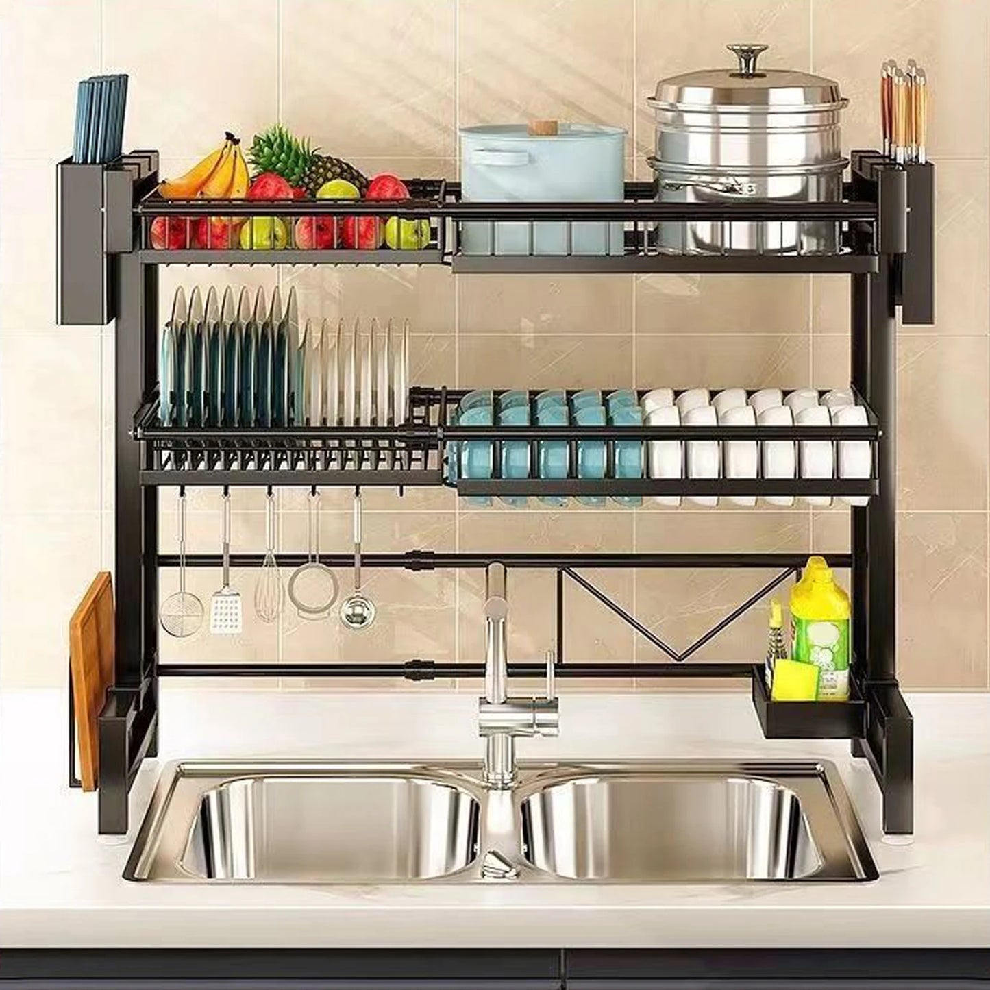 2 Tier Kitchen Storage Shelf Over Sink Adjustable Dish Drying Rack