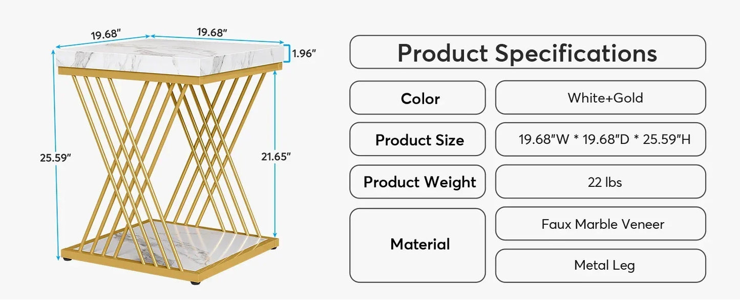 Square End Table Modern 2-Tier Side Table Bedside Table Storage
