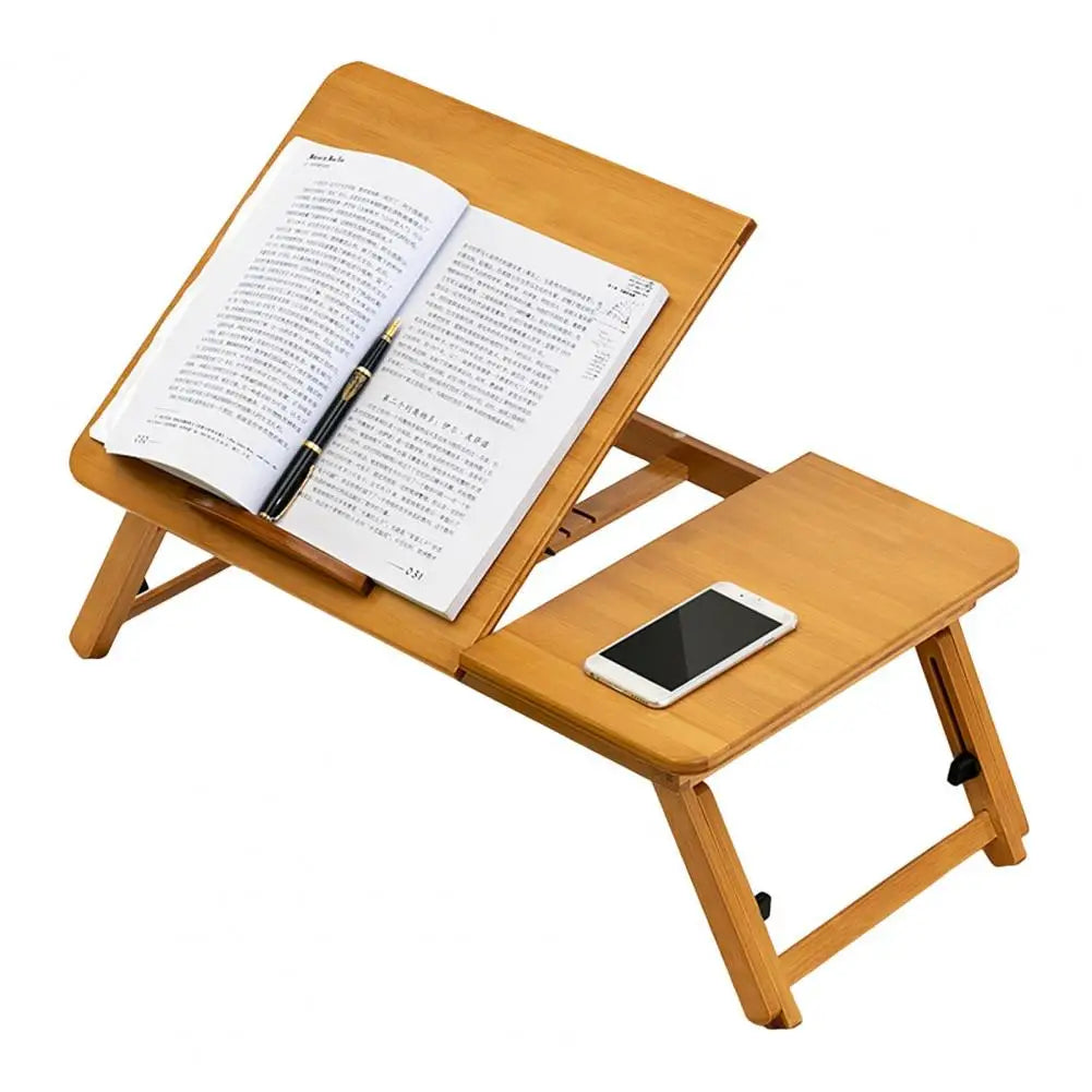 Over Bed Table Adjustable Folding Desk Portable Bamboo 4 Tilt Angles