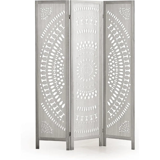 Carved 3 Panel Room Divider Folding Privacy Screen Home Decor Partition