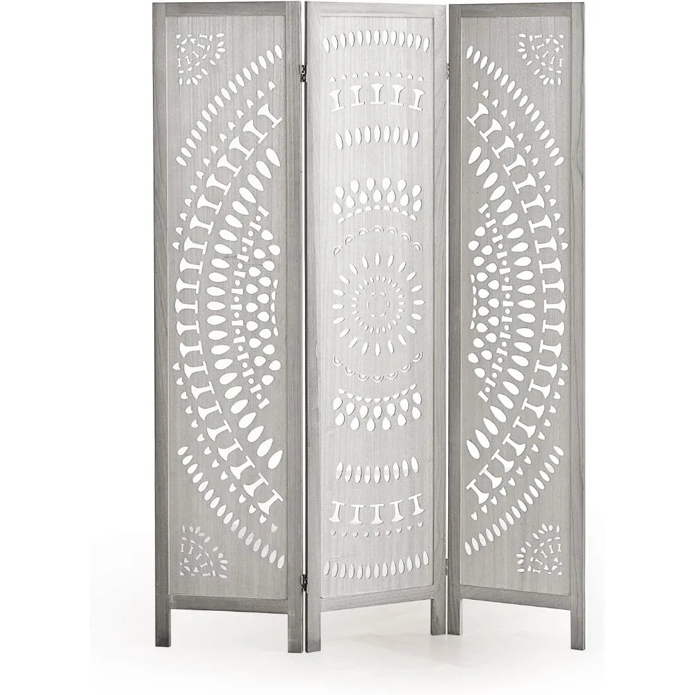 Carved 3 Panel Room Divider Folding Privacy Screen Home Decor Partition