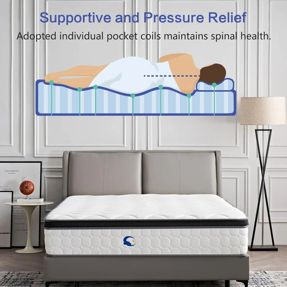 Ljustra 12 Inch Queen Size Hybrid Mattress Medium Firm Motion Isolation