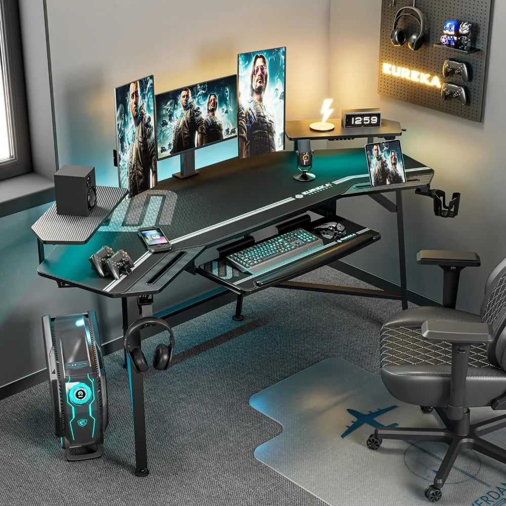 Aero Gaming Desk with LED Lights 72 Inch Wing Shaped Computer Desk