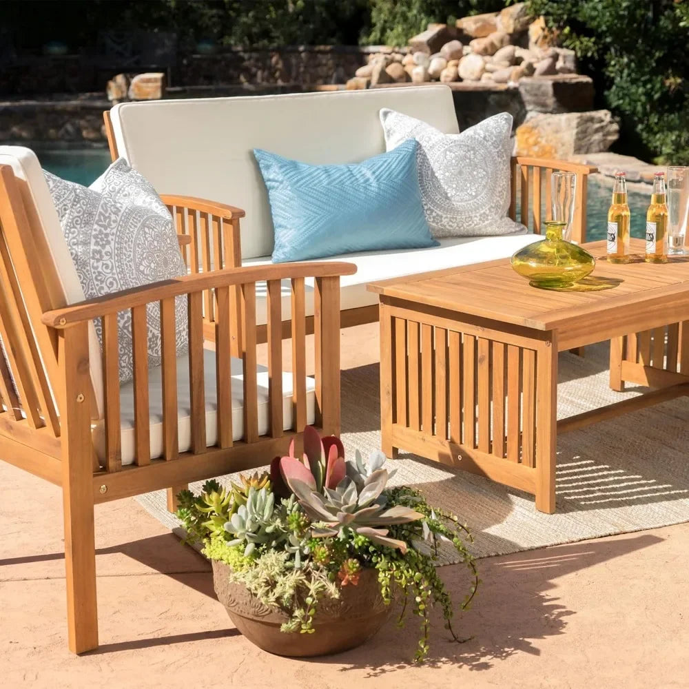 Carolina Outdoor Acacia Sofa Set 4-Piece Garden Furniture Set