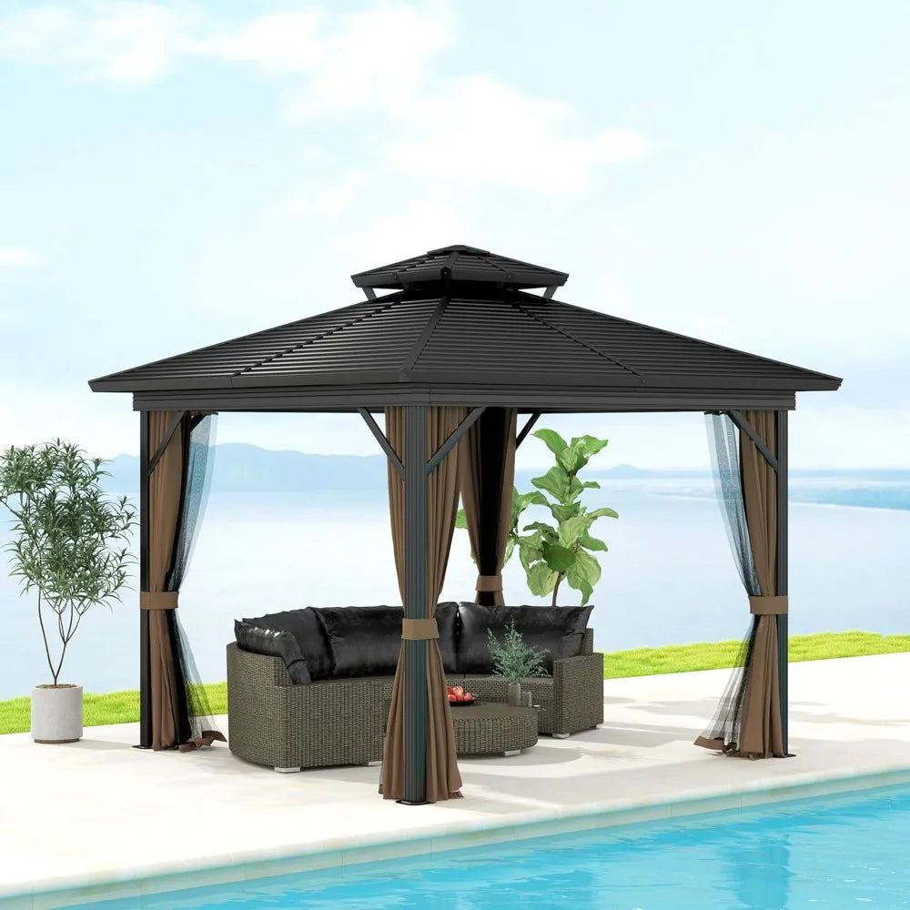10x10 Hardtop Gazebo Aluminum Frame Permanent Pavilion Outdoor Canopy