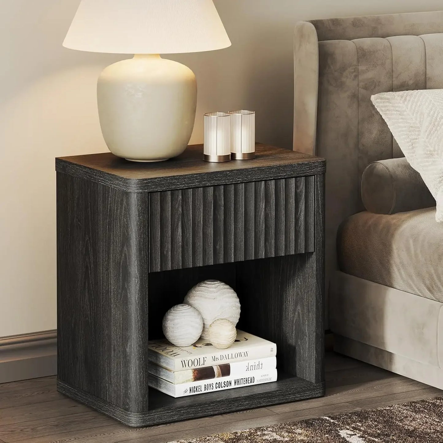 Modern Nightstand Set of 2 with Storage Drawer Minimalist Design