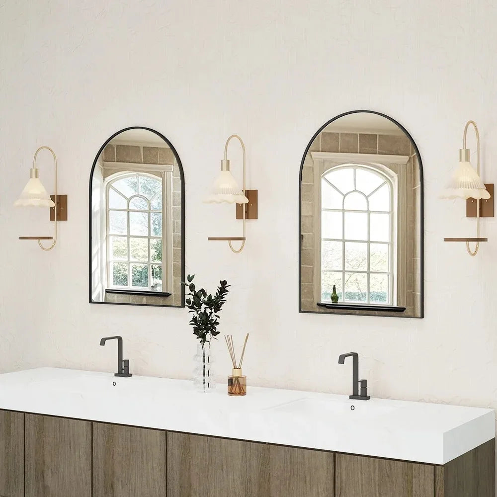 20x30 Arched Wall Mirror Black Aluminum Alloy Frame Modern Decor