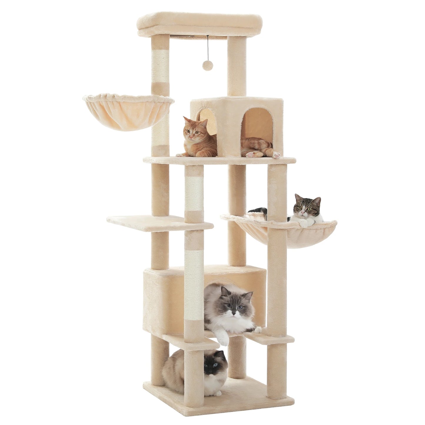 Cat Tree Large Metal Hammock 2 Condos Scratching Post for Indoor Cats