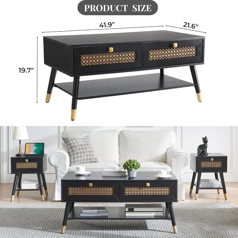 Wooden Mid Century Modern Coffee Table with Storage for Living Room