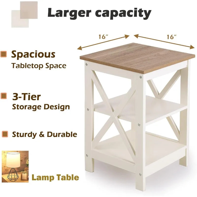 Ljustra End Table Set of 2 Farmhouse Nightstands Small Side Table