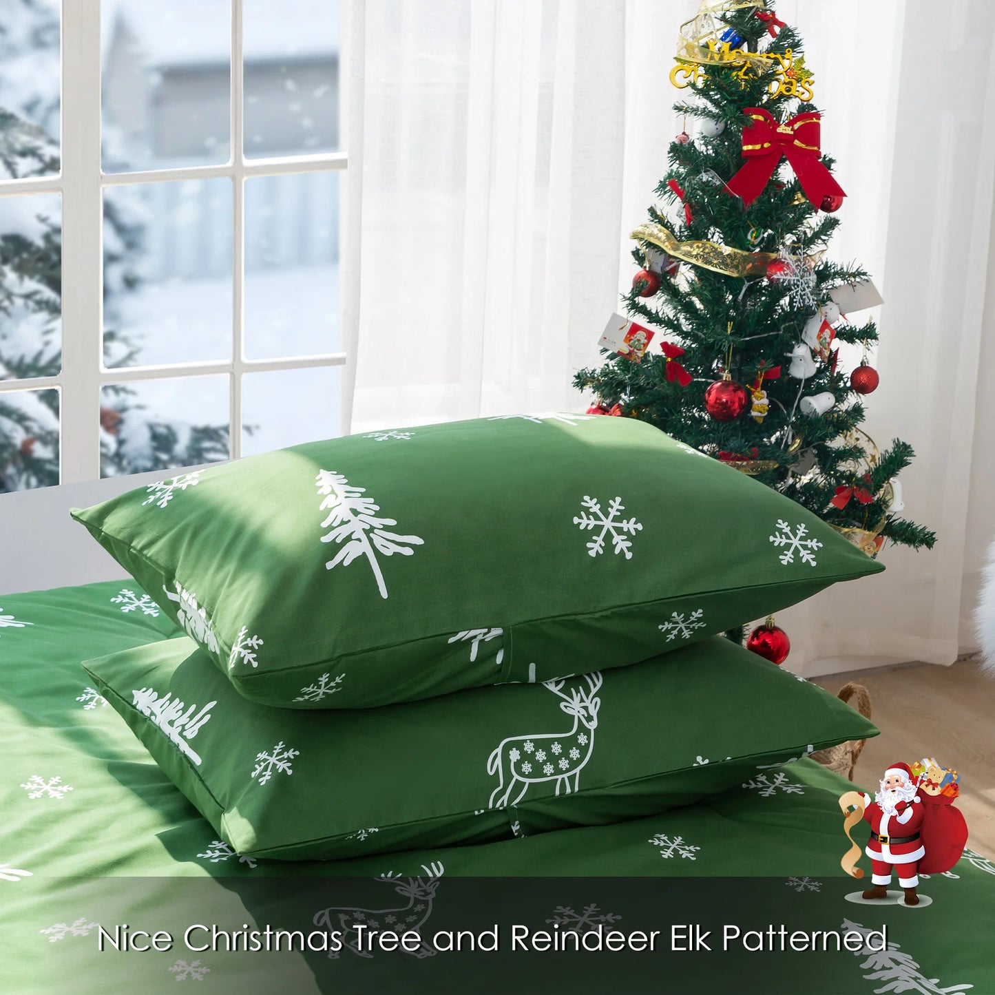Soft PolyCotton Queen Comforter Christmas Reindeer Bedding Set