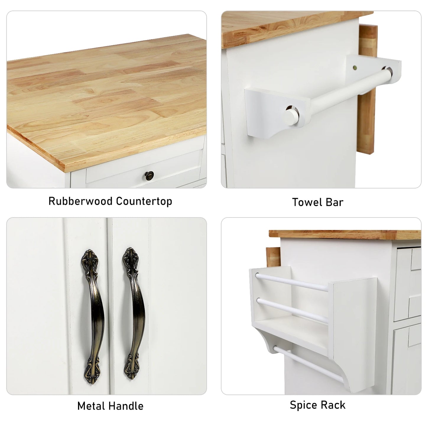 Kitchen Island with Storage Rolling Cart Drop Leaf Towel Rack