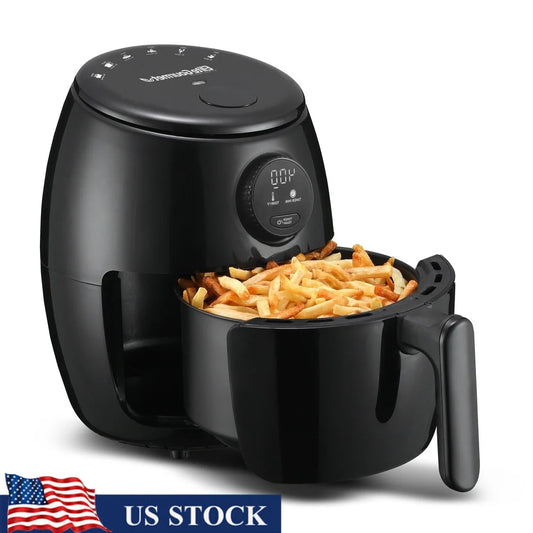 Compact 2Qt Air Fryer Healthy Cooking Adjustable Temp Time Control Non-Stick