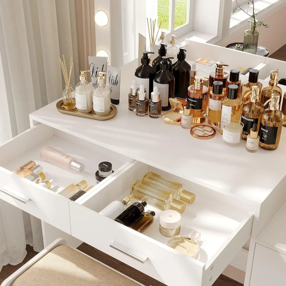 46.7 Inch Makeup Vanity Set with LED Lights and Mirror and 5 Drawers