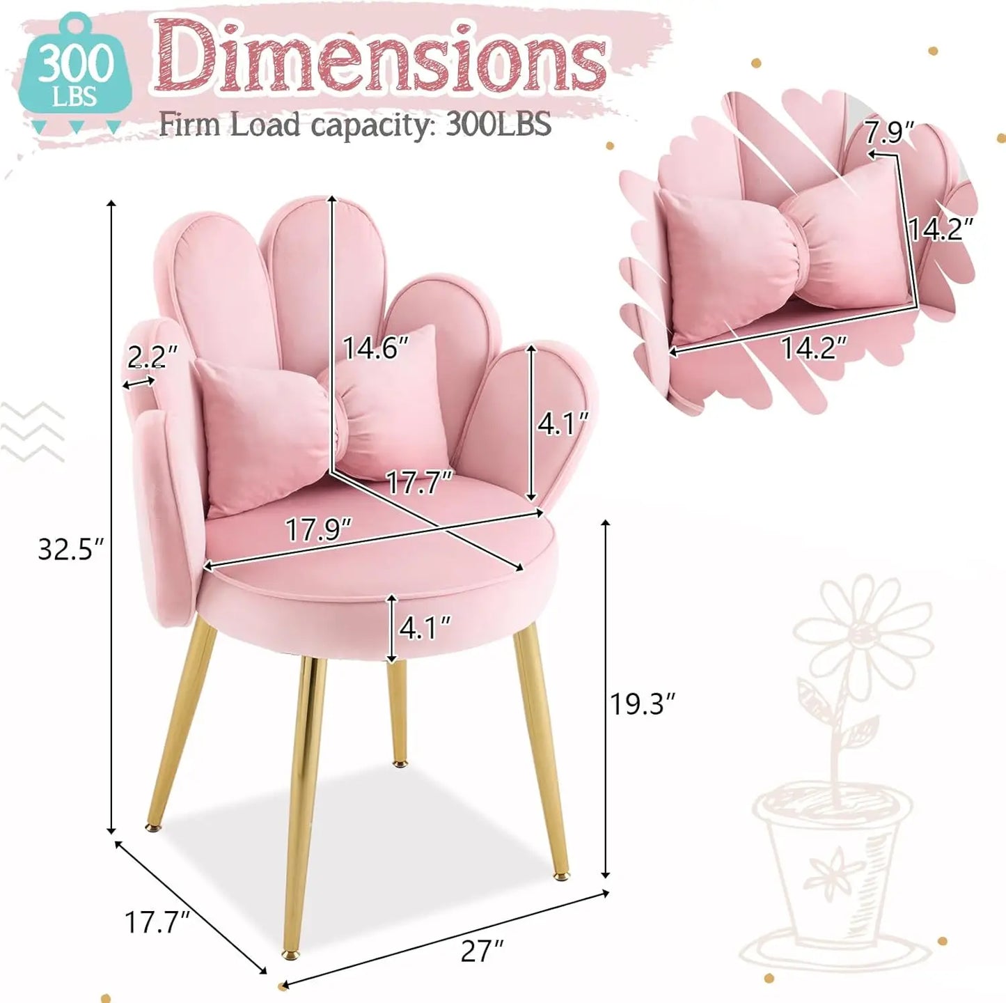 Petal Makeup Vanity Chair Cute Girls Desk Chair Modern Accent Chair