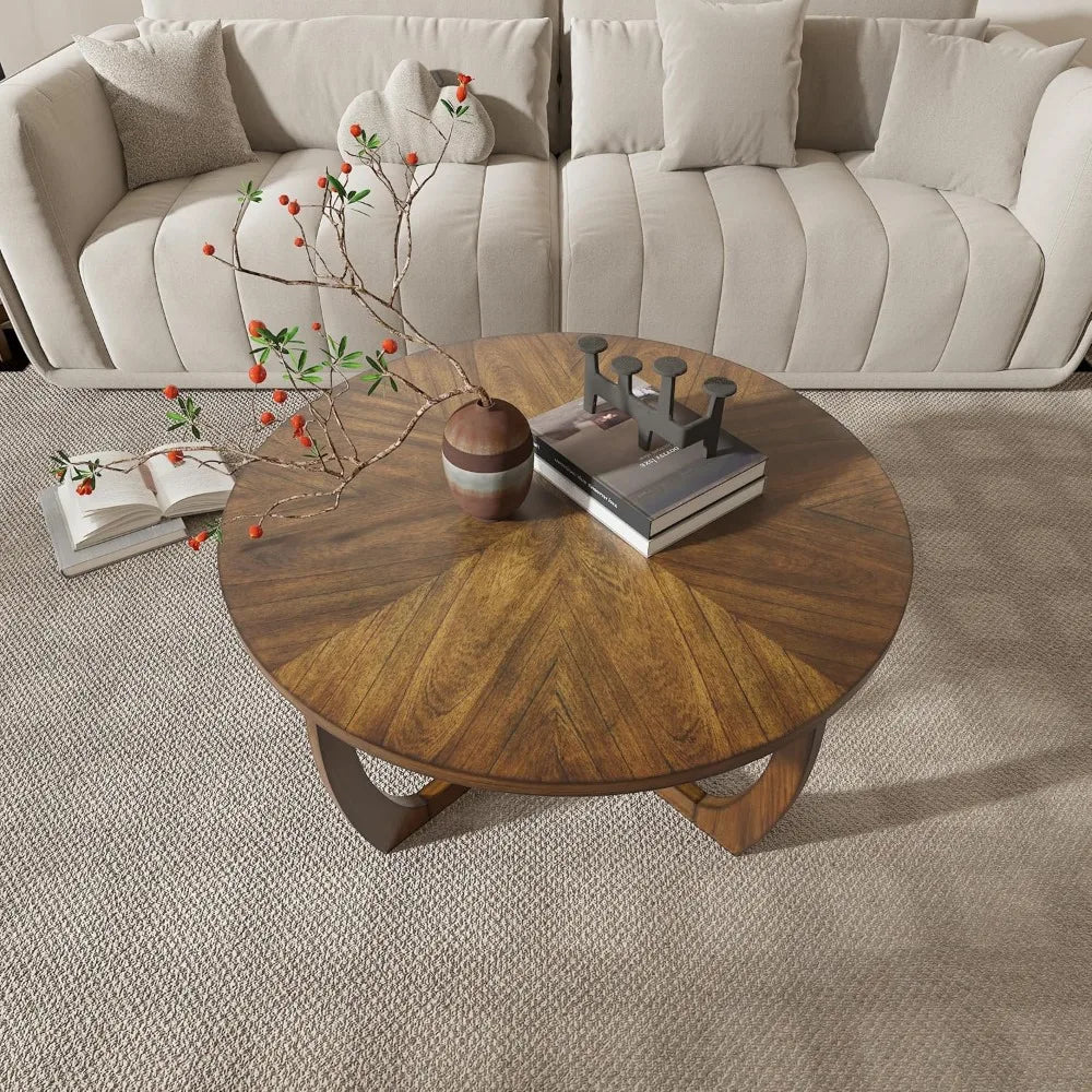 Mid-Century Modern Round Coffee Table 33.5 Inch Drum Style Living Room