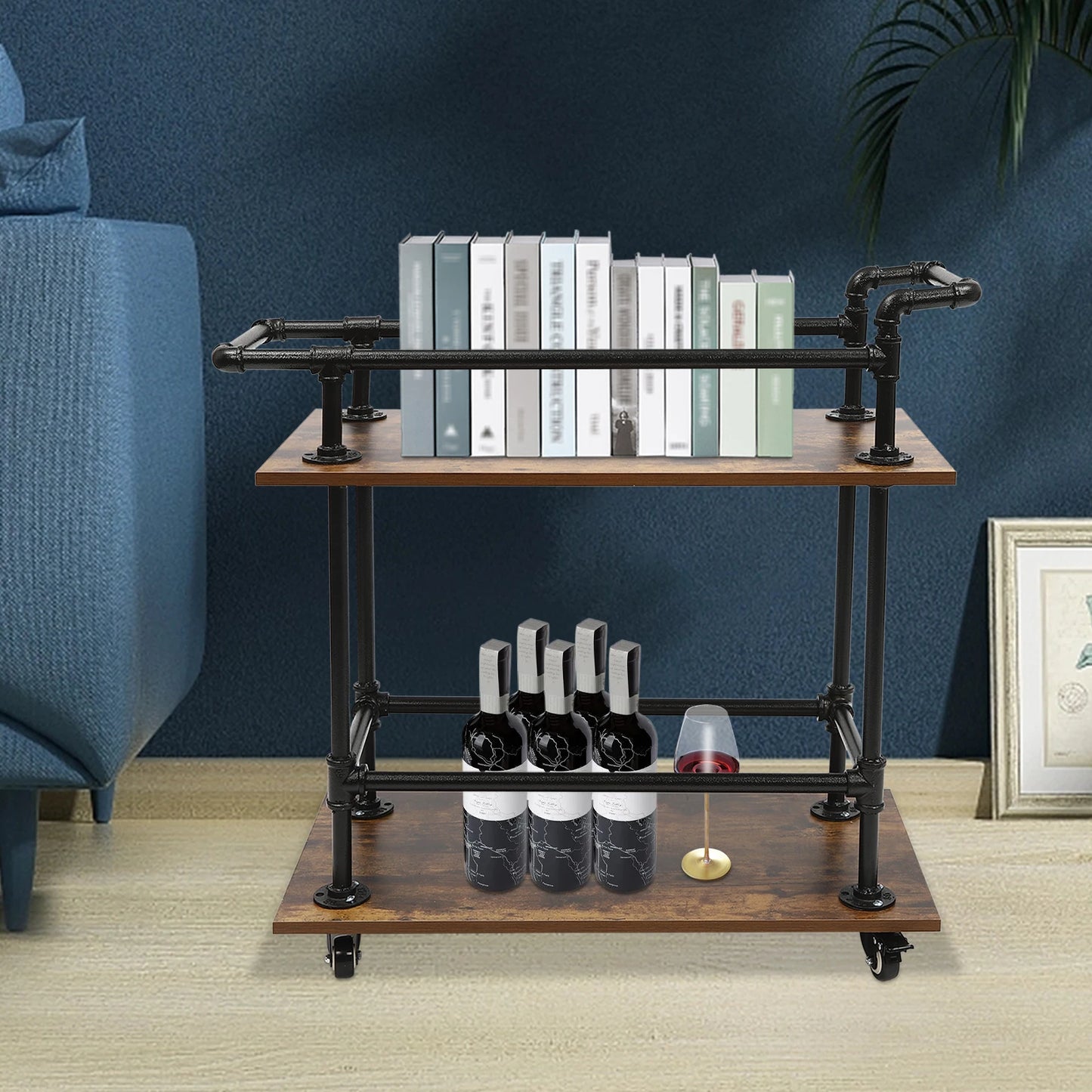 Ljustra Industrial Bar Cart Serving Cart Mobile Kitchen Rolling Cart