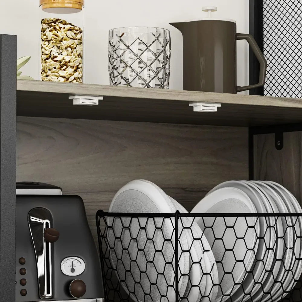 Large Kitchen Hutch Storage Cabinet with Metal Frame and Mesh Doors