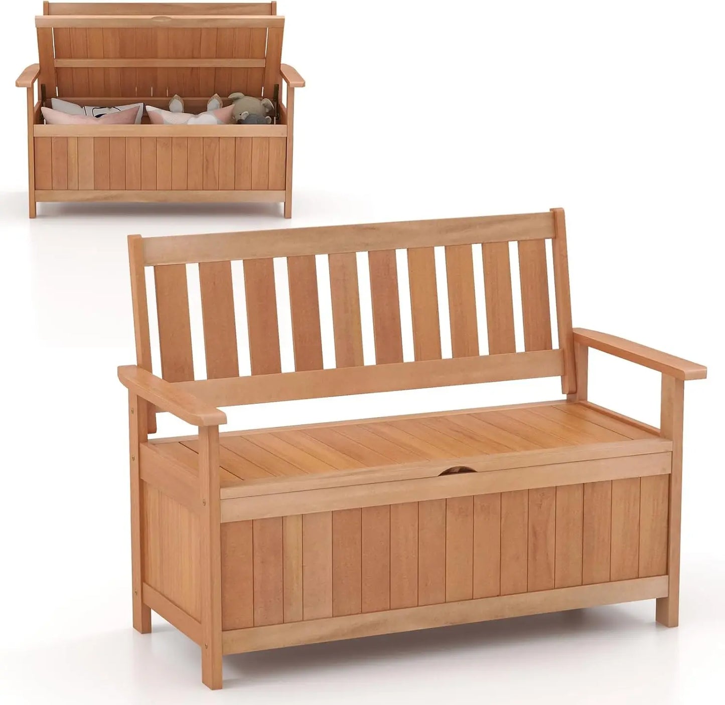 Ljustra 48 Inch Patio Storage Bench Wood Loveseat Outdoor Seating
