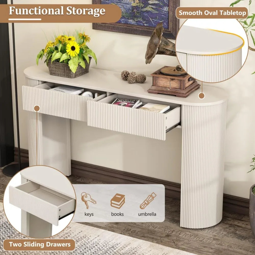 Modern 54" Fluted Entryway Console Table with Storage and Oval Top