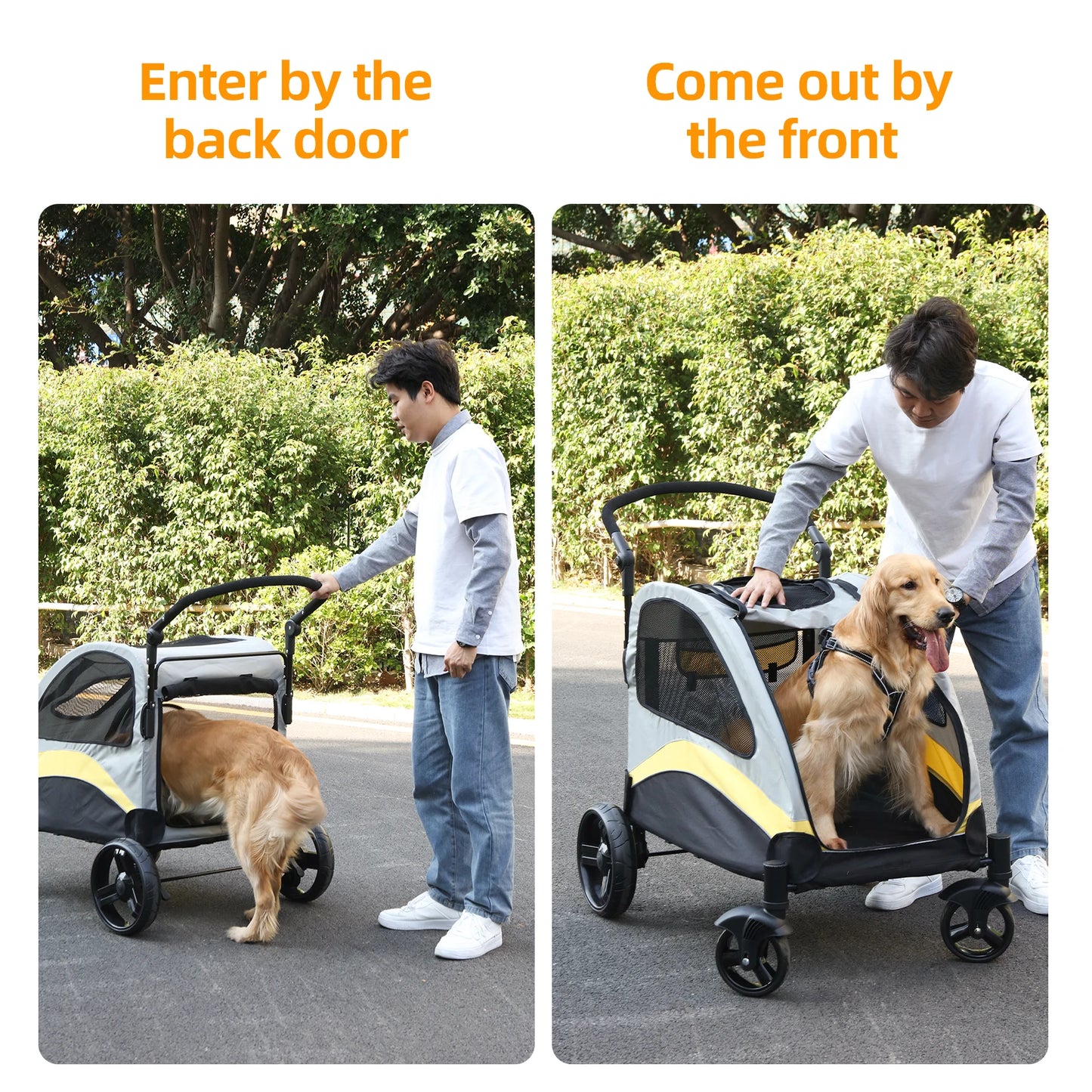 Ultra-large Dog Stroller 4 Wheels Foldable Pet Jogger Carrier 55kg