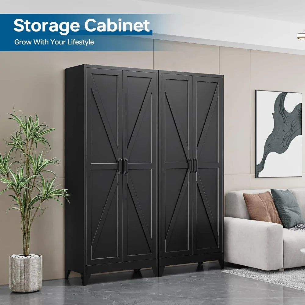 75 Inch Farmhouse Metal Storage Cabinet Adjustable Shelves Pantry Organizer
