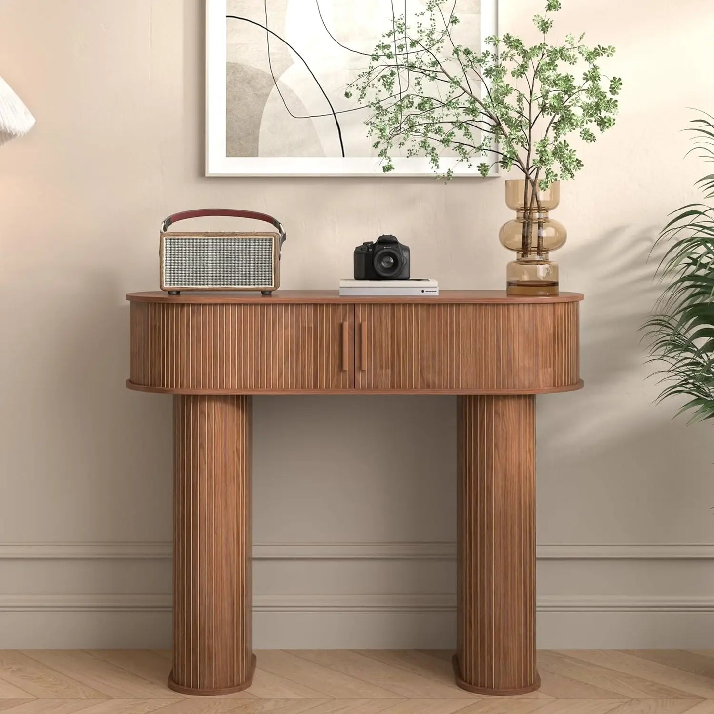 Round Mid Century Modern Console Table Narrow Entryway Sofa Table