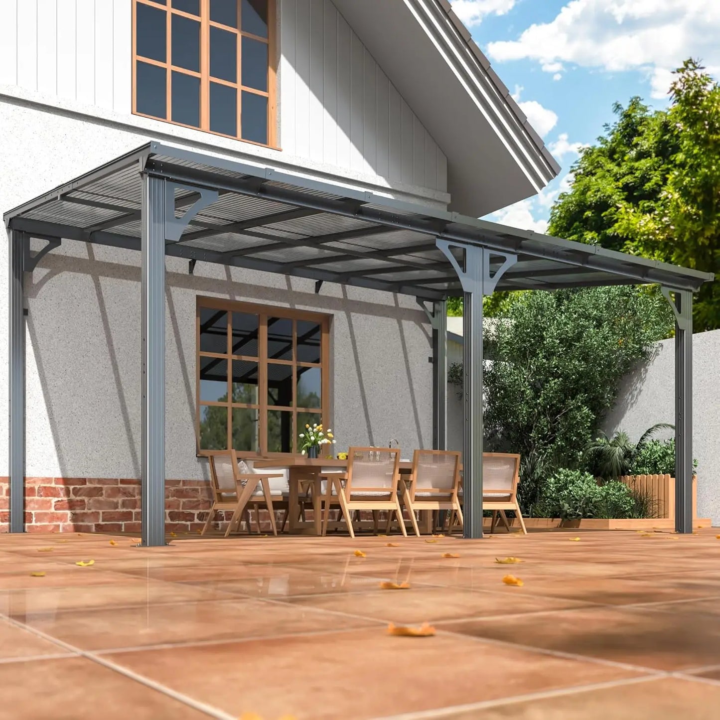 10x14 FT Wall Mounted Gazebo Aluminum Pergola Outdoor Shade Clearance